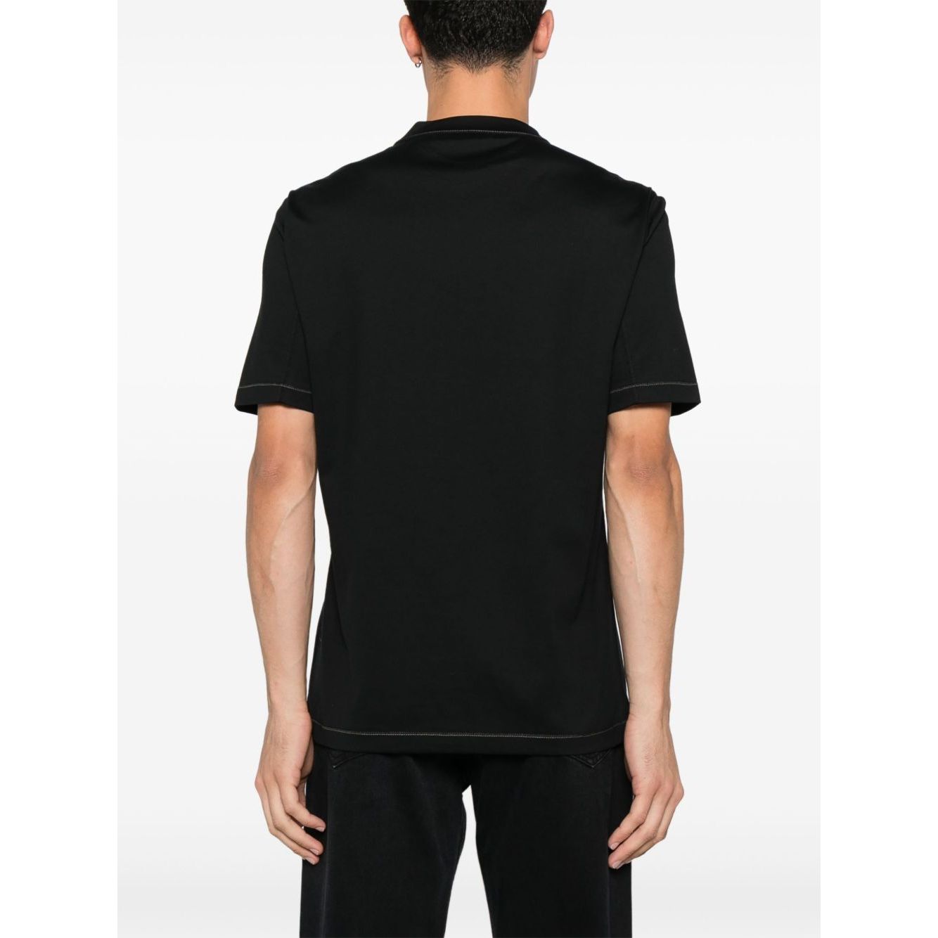 Brunello Cucinelli Crew neck T-shirt in cotton jersey with logo and faux layering