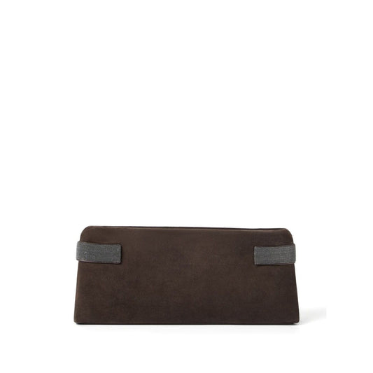 Brunello Cucinelli Essence pouch bag in suede with precious bands Clutches
