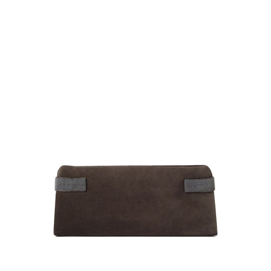 Brunello Cucinelli Essence pouch bag in suede with precious bands Clutches