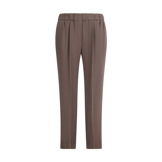 Brunello Cucinelli Gray Acetate Casual Pants with elasticized waistband and modern fit, showcasing tailored elegance and contemporary comfort.