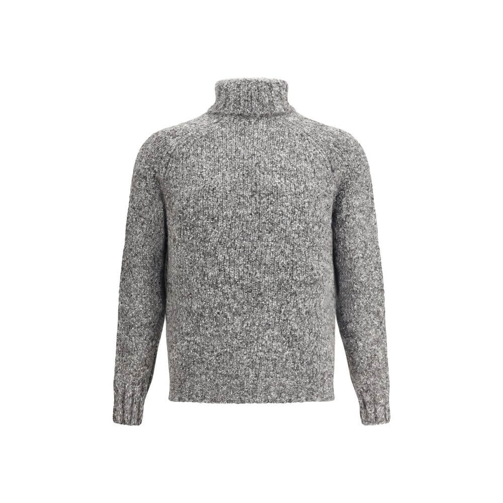Brunello Cucinelli Gray Alpaca Vicugna Pacos Turtleneck sweater with high collar and ribbed trims.