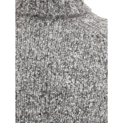Close-up of Brunello Cucinelli Gray Alpaca Vicugna Pacos Turtleneck fabric texture