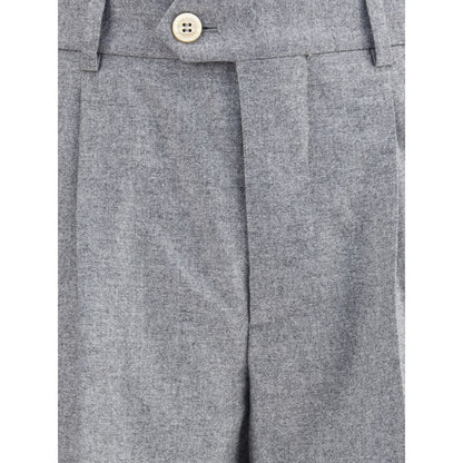 Close-up of Brunello Cucinelli Gray Cashmere Casual Pants showing zipper fly and button closure.
