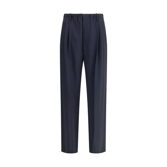 Brunello Cucinelli Gray Fleece Wool Casual Pants with elasticated waistband and straight leg design.