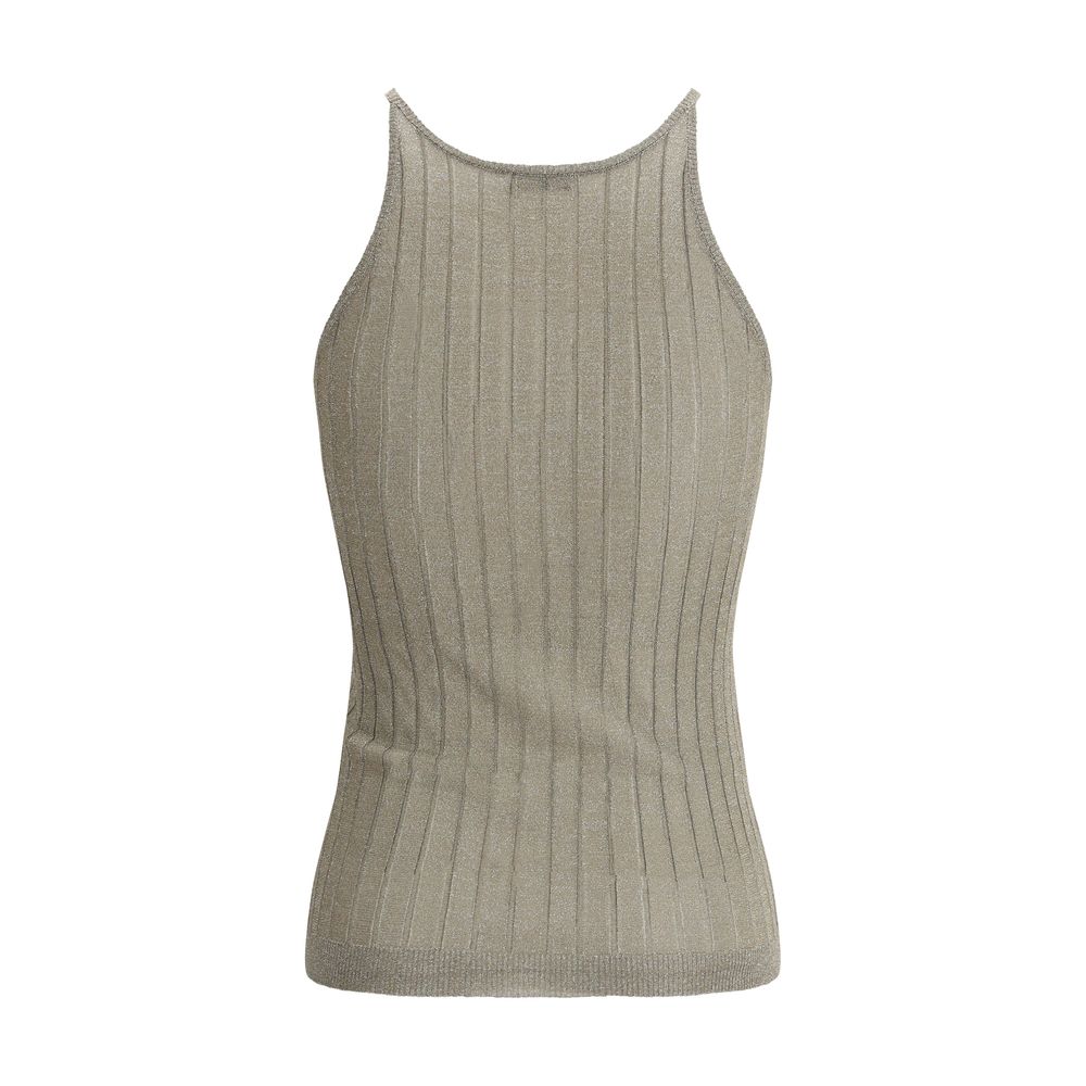 Brunello Cucinelli Lurex Tank Top with ribbed design, fitted style, and elegant thin straps, adding a sophisticated touch to any outfit.