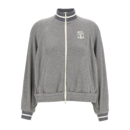 Brunello Cucinelli Ribbed-collar zip-up cardigan