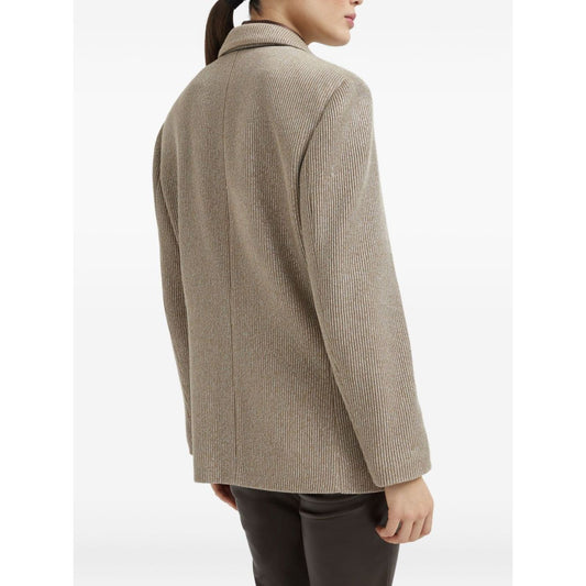 Back view of Brunello Cucinelli Sparkling cotton and viscose English rib knit blazer with monili in sesame beige