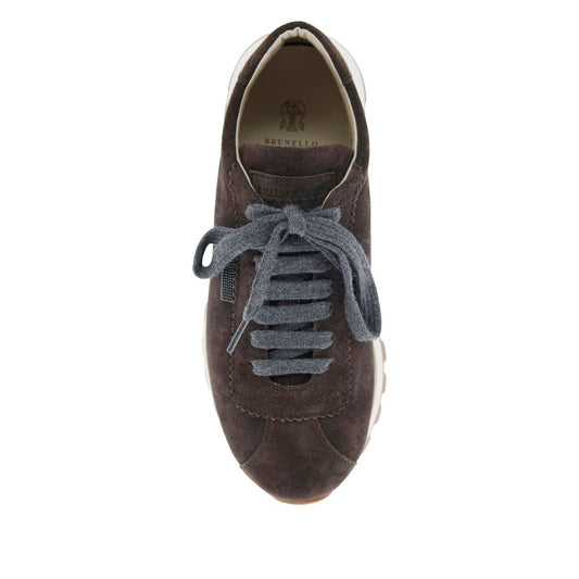 Brunello Cucinelli Suede runners with shiny tab Sneakers