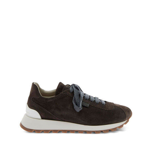 Brunello Cucinelli Suede runners with shiny tab Sneakers