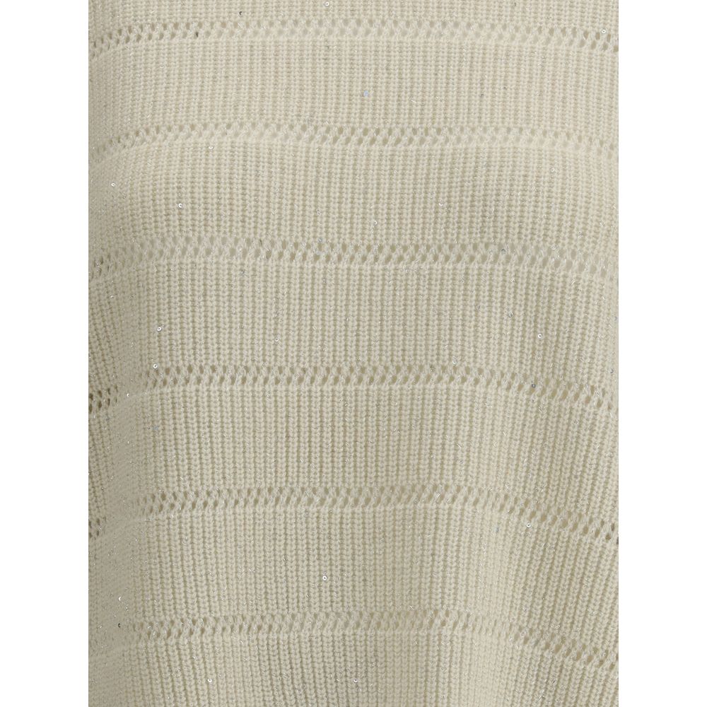 Brunello Cucinelli White Cashmere Cashmere Sweater ribbed knit texture, luxury fashion, comfortable and elegant design.