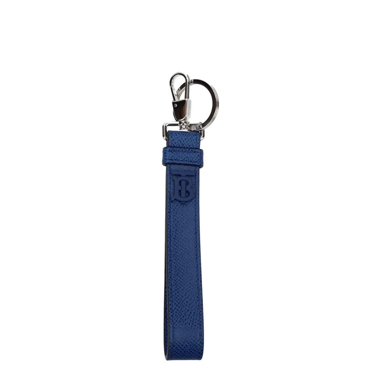 Burberry Blue Leather Keychain with logo and clip closure, style casual, 2x13.5 cm, MPN 8065994, blue navy color, fashion accessory.