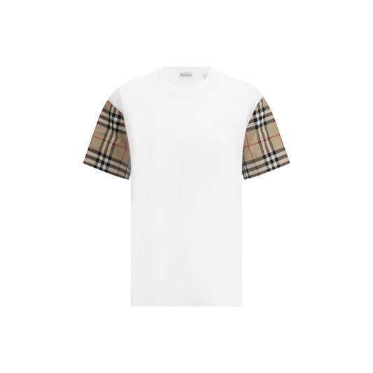 Burberry Check Archive Sleeve T-shirt with iconic Archivio Check pattern on sleeves, white cotton, ribbed collar