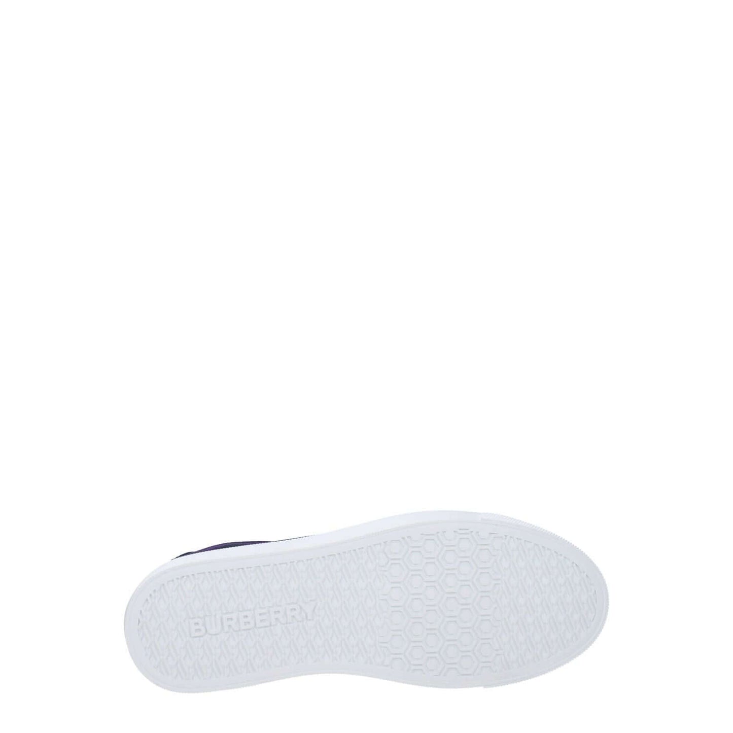 Sole view of Burberry Green Fabric Sneakers with rubber sole, showing brand logo and casual design.