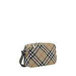 Burberry Shoulder Bag with check pattern, adjustable strap, and logo patch, made of 92% polyester and 8% polyurethane, AW25 collection.
