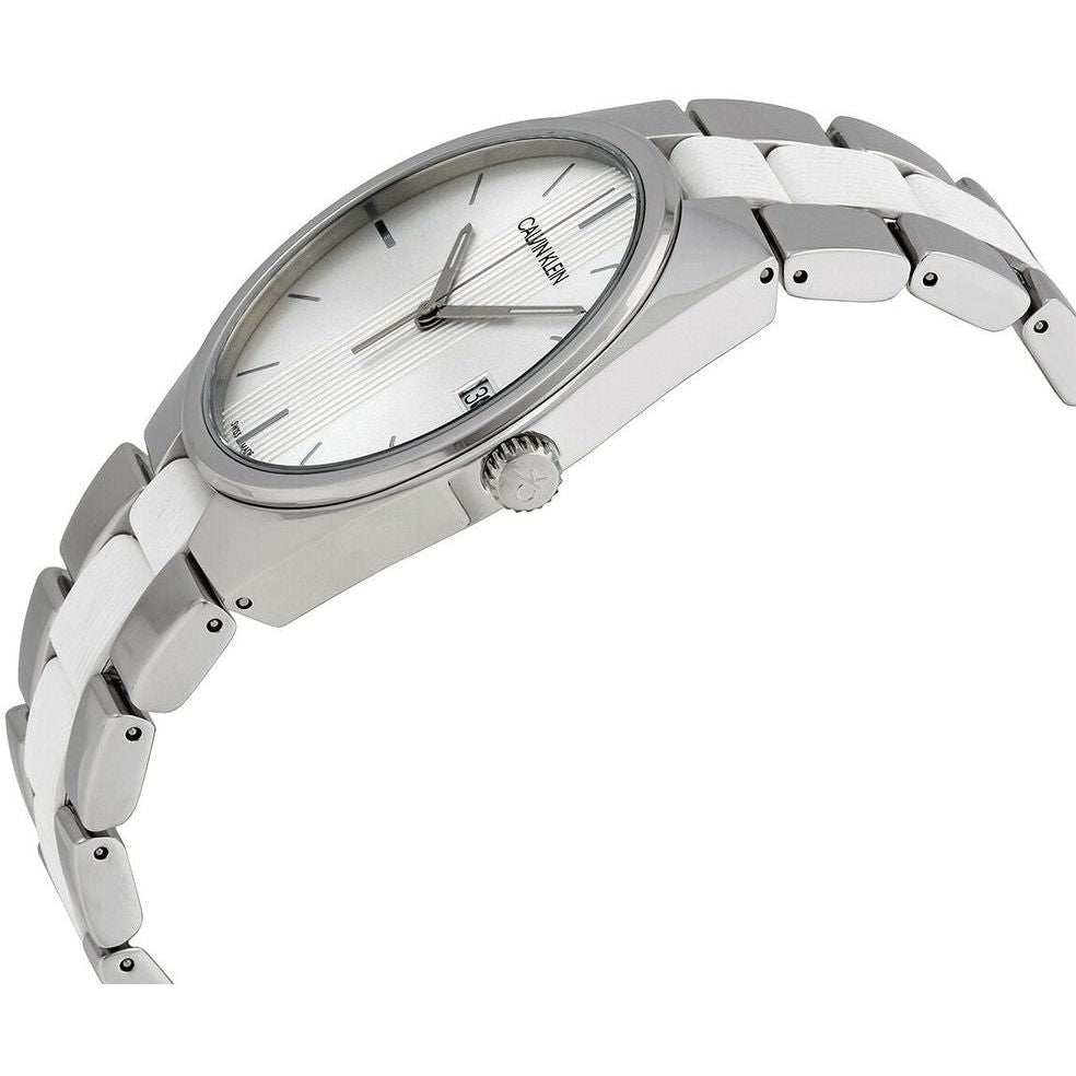 CALVIN KLEIN Mod. CONTRAST stainless steel wristwatch with quartz movement, 3 ATM water resistance, and 40mm case, Swiss made.
