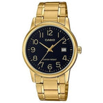 CASIO COLLECTION Mod. DATE GOLD - BLACK wristwatch for gentlemen, stainless steel gold case, quartz movement, water resistant, 40mm dial.
