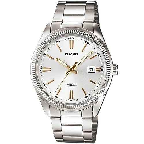 CASIO COLLECTION Mod. DATE - SILVER. GOLD INDEXES wristwatch, stainless steel case and bracelet, quartz movement, water resistant 5 ATM.