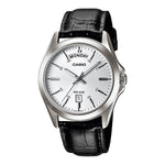 CASIO COLLECTION Mod. DAY DATE. LEATHER. WHITE. wristwatch with leather strap, stainless steel case, day and date function.