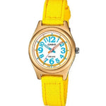 CASIO COLLECTION Mod. KID - YELLOW, 5 ATM waterproof, 33mm aluminum case, fabric strap, mineral dial, quartz wristwatch, in official box.
