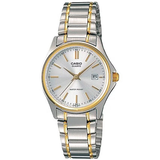 CASIO COLLECTION Mod. LADY DATE STEEL-GOLD - ARGENTEE. GOLD INDEXES wristwatch with stainless steel and gold strap, 3 ATM water resistant.