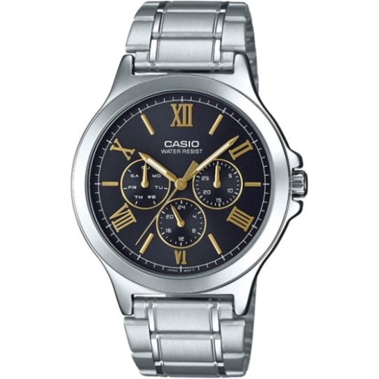 CASIO COLLECTION Mod. MULTIFUNCTION - BLACK wristwatch with stainless steel strap, quartz movement, and mineral dial in official packaging.