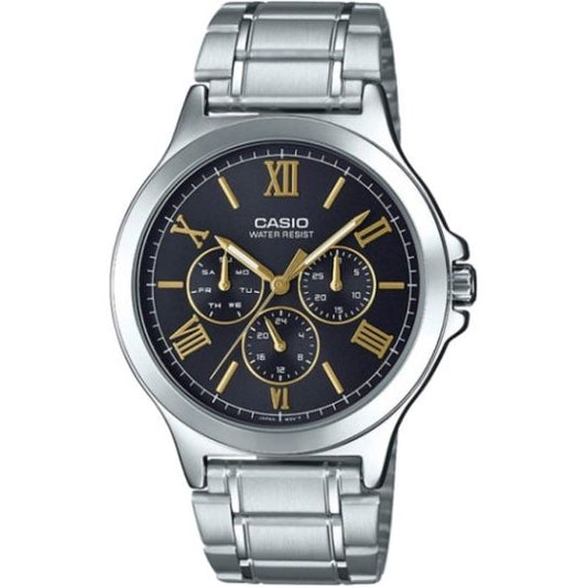 CASIO COLLECTION Mod. MULTIFUNCTION - BLACK wristwatch with stainless steel strap, quartz movement, and mineral dial in official packaging.