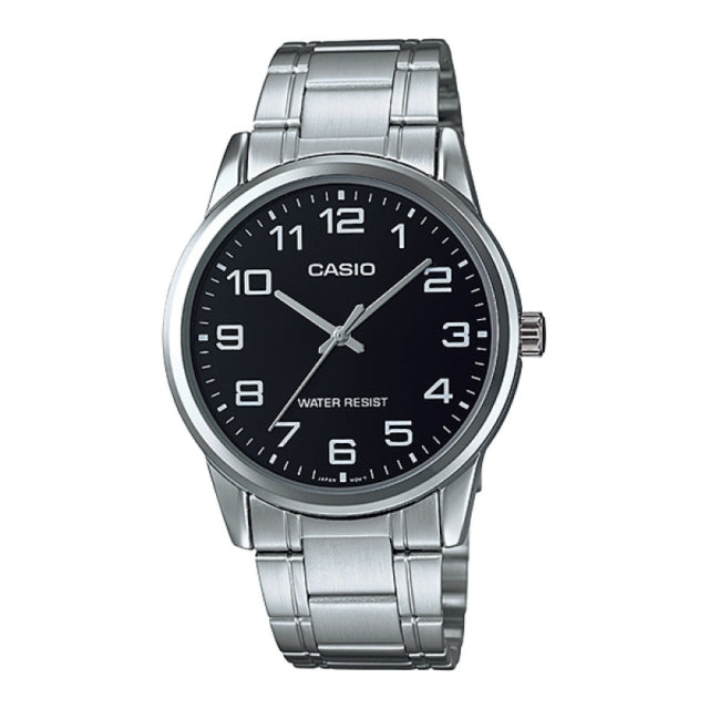 CASIO COLLECTION Mod. ONLY TIME - BLACK unisex wristwatch with 3 ATM water resistance and quartz movement, featuring a metal case and SS bracelet.