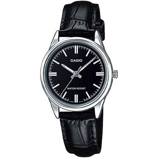 CASIO COLLECTION Mod. ONLY TIME LADY LEATHER - BLACK wristwatch with 3 ATM water resistance, 28mm stainless steel case, leather strap, quartz movement.