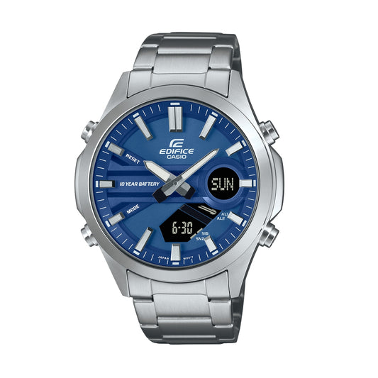 CASIO EDIFICE Mod. CLASSIC ANA-DIGIT - 10 YEAR BATTERY, stainless steel wristwatch, water-resistant, quartz movement, multifunction display