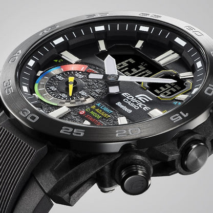 CASIO EDIFICE Mod. RACING MULTI COLOR SERIE wristwatch with 10 ATM water resistance on resin strap, quartz multifunction movement.