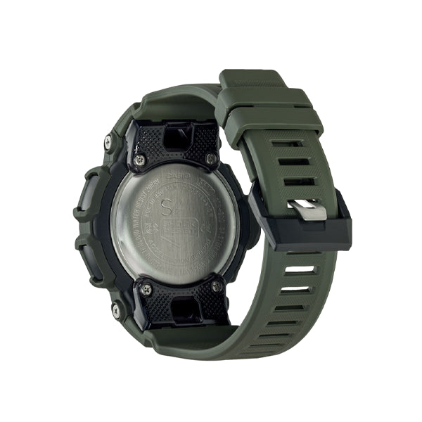 Back view of CASIO G-SHOCK Mod. G-SQUAD Bluetooth URBAN UTILITY SERIE wristwatch featuring resin strap and 20 ATM water resistance.