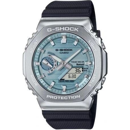 Alt Tag: CASIO G-SHOCK Mod. G-STEEL TOUGH SOLAR Bluetooth wristwatch with SS and resin case, mineral dial, and resin strap. Water resistant 20 ATM.