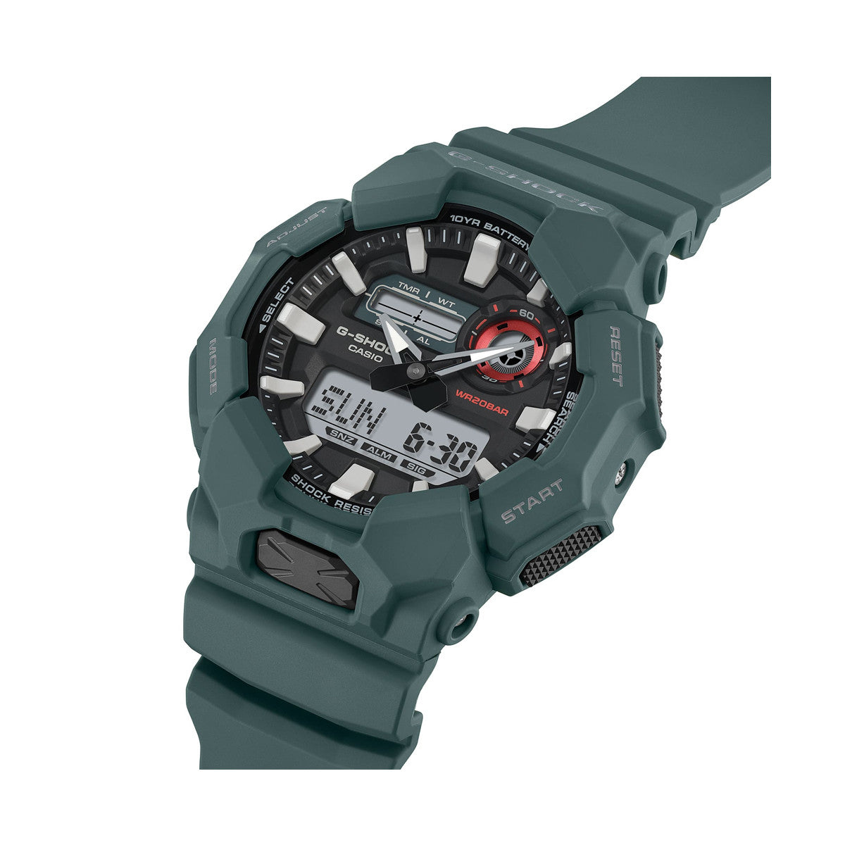 CASIO G-SHOCK Mod. NEW RUGGED BASIC Analog-Digital 10-Year Battery watch with quartz movement, 52mm carbon resin case, 20 ATM water resistance.
