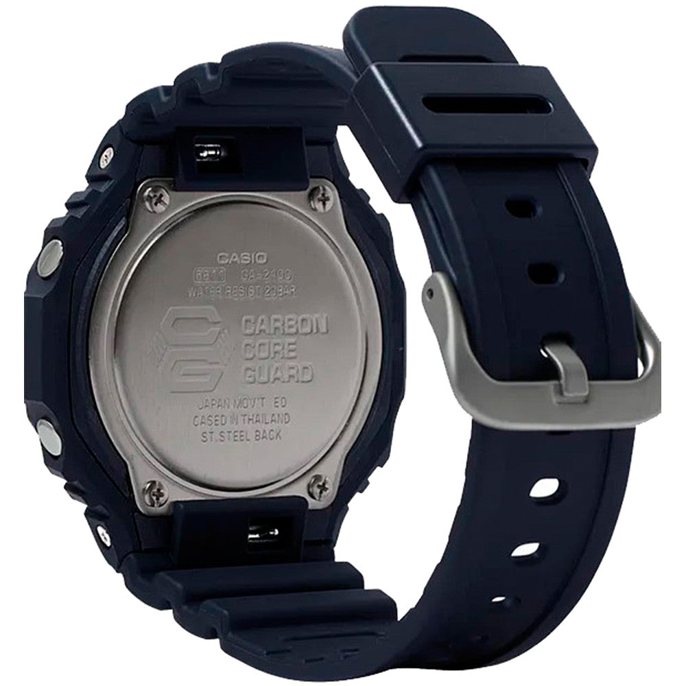 Back view of CASIO G-SHOCK Mod. OAK - ALL BLACK wristwatch, featuring carbon core guard and resin strap