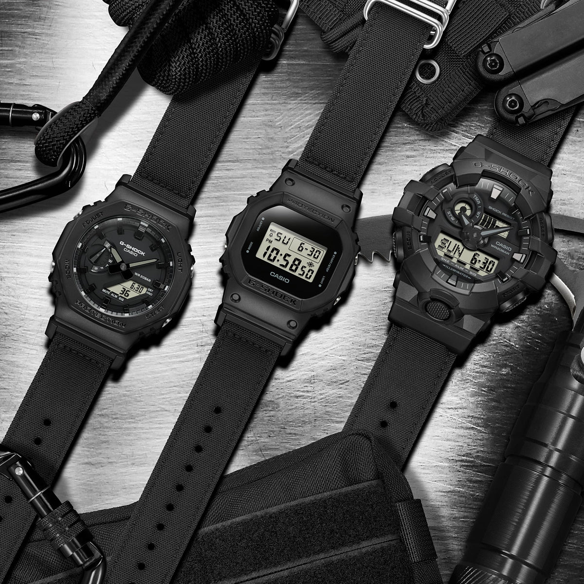 CASIO G-SHOCK Mod. THE ORIGIN - BLACK CORDURA ECO FABRIC STRAP SERIE multifunction wristwatches with resin case and Cordura strap