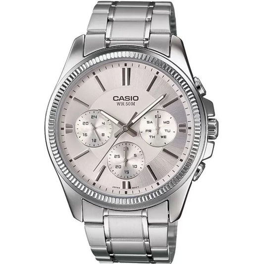 CASIO Mod. DAY DATE MULTIFUNCTION - ARGENT wristwatch, stainless steel case and strap, quartz movement, water resistant 5 ATM.