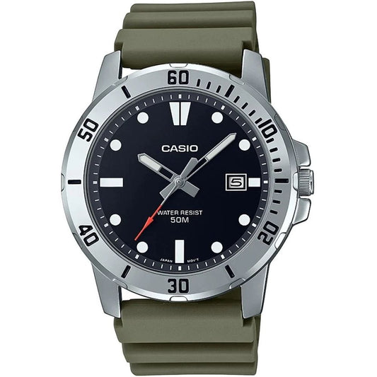 Alt Tag: CASIO SPORT COLLECTION Mod. DIVER 50M - BLACK wristwatch with 5 ATM water resistance, stainless steel case, and resin strap.