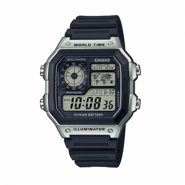 CASIO SPORT Mod. DIVER - WORLD TIME ILLUMINATOR 5 ALARMS - FUTURE CLASSIC COLLECTION - BLACK SILVER watch with black resin strap