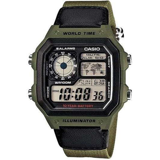 CASIO SPORT Mod. DIVER - WORLD TIME ILLUMINATOR 5 ALARMS - FUTURE CLASSIC COLLECTION - KAKHI GREEN WATCHES