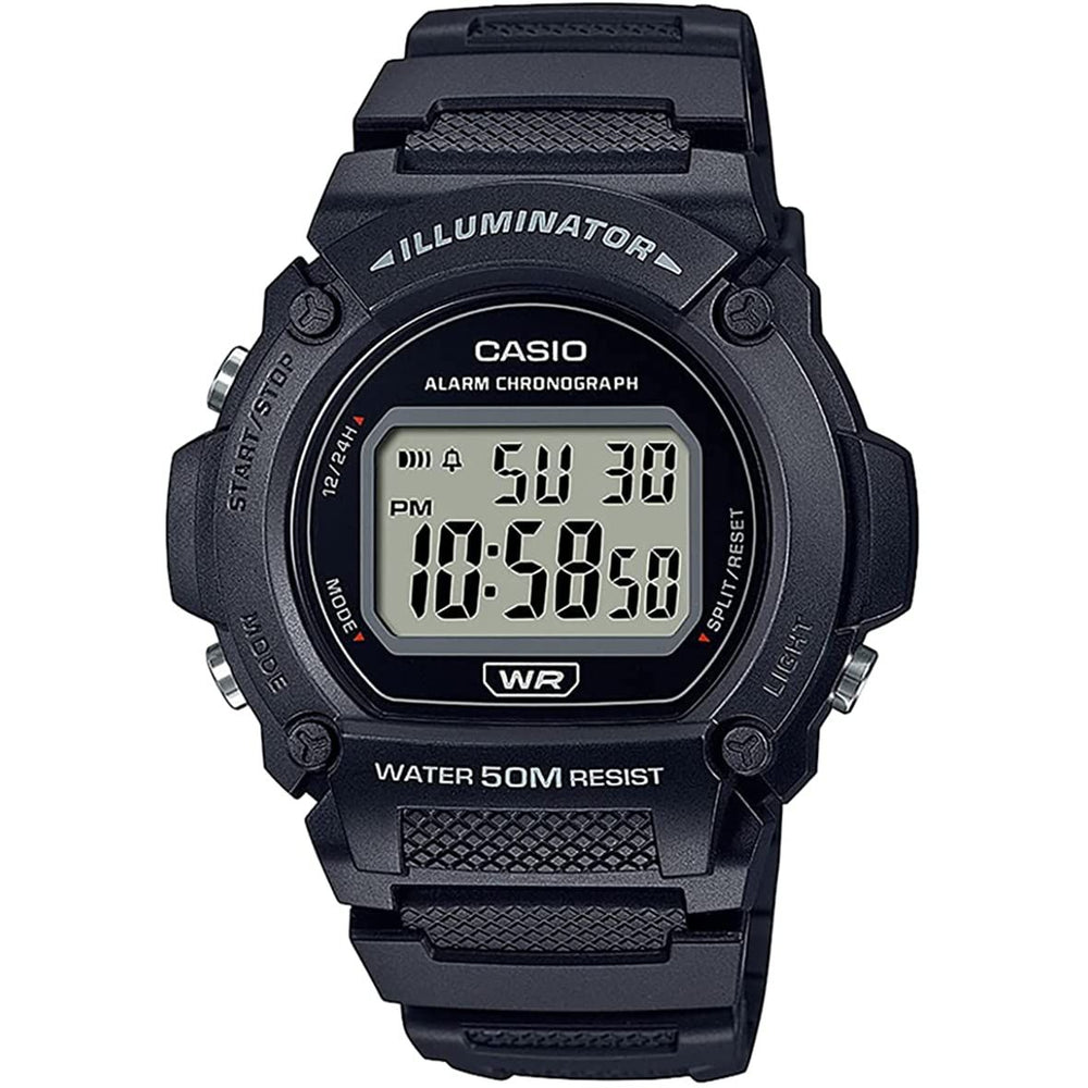CASIO TIMELESS COLLECTION Mod. SPORT- ILLUMINATOR. WR 50M. ALARM. CHRONOGRAPH - BLACK watch, resin strap, water-resistant, quartz movement