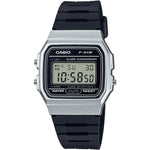 CASIO VINTAGE Mod. F-91 BIO RESIN STRAP - SILVER with black resin strap, unisex wristwatch, 35mm case, 3 ATM water resistance.