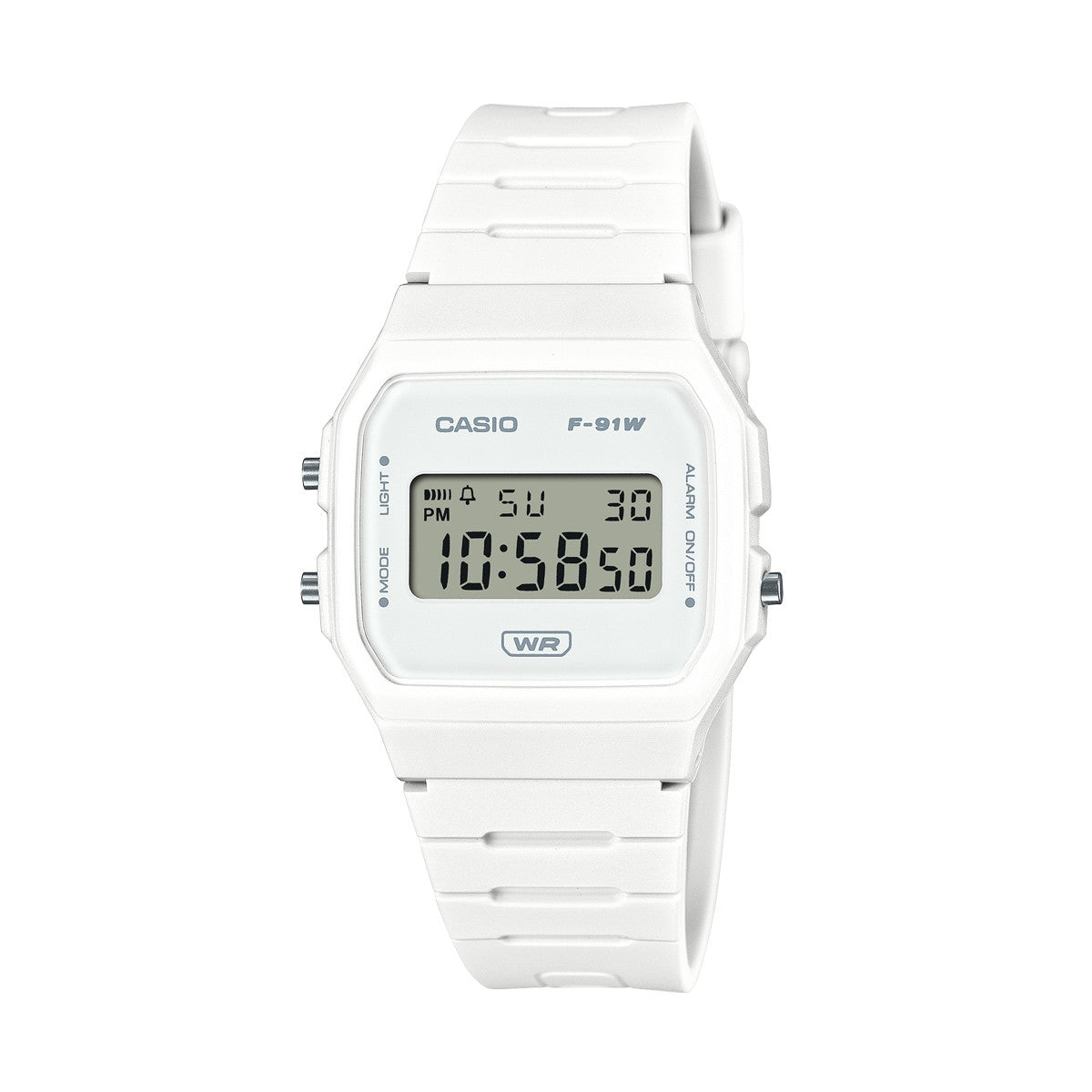 CASIO VINTAGE Mod. F-91 BIO RESIN STRAP - WHITE unisex wristwatch with quartz movement, multifunction features, and mineral dial.