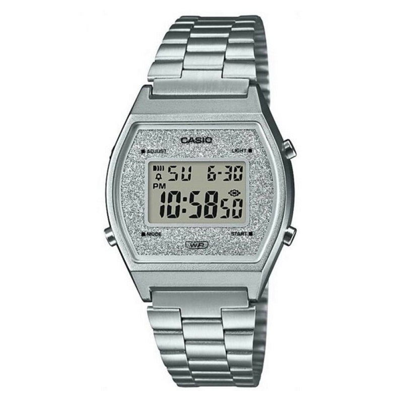 CASIO VINTAGE Mod. GLITTER SERIE wristwatch with quartz movement, resin case, SS bracelet, multifunction dial, and official packaging.