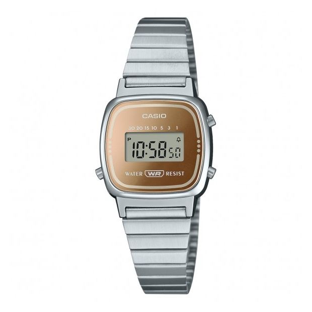 CASIO VINTAGE Mod. ICONIC MINI STEEL - BRONZE wristwatch for ladies, featuring splash-proof case, quartz movement, and official packaging