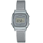 CASIO VINTAGE Mod. ICONIC MINI STEEL - SILVER MESH quartz wristwatch with digital display and multifunction dial, splash proof.
