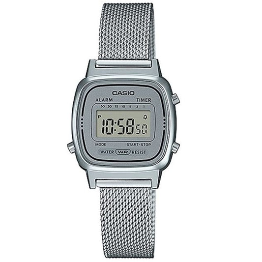 CASIO VINTAGE Mod. ICONIC MINI STEEL - SILVER MESH quartz wristwatch with digital display and multifunction dial, splash proof.
