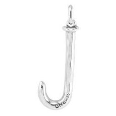Silver charm hook "J" design from CHARMS UNO DE 50 MOD. UD_CHA0082ROJMTL0U collection, stylish accessory piece.