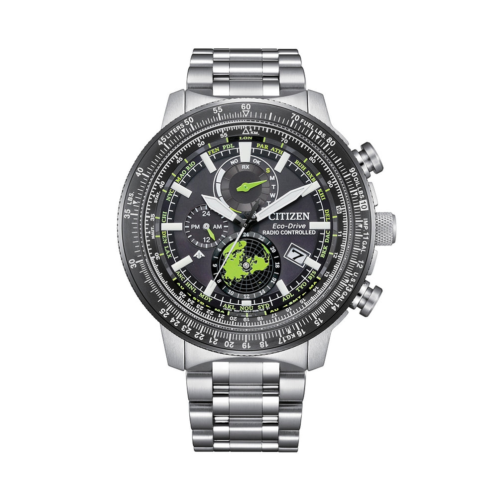 CITIZEN MOD. PROMASTER GEO TREKKER watch with stainless steel band and multifunctional black dial