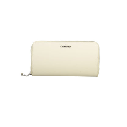 Calvin Klein Beige Polyethylene Wallet with zip closure, 5 compartments, and logo.