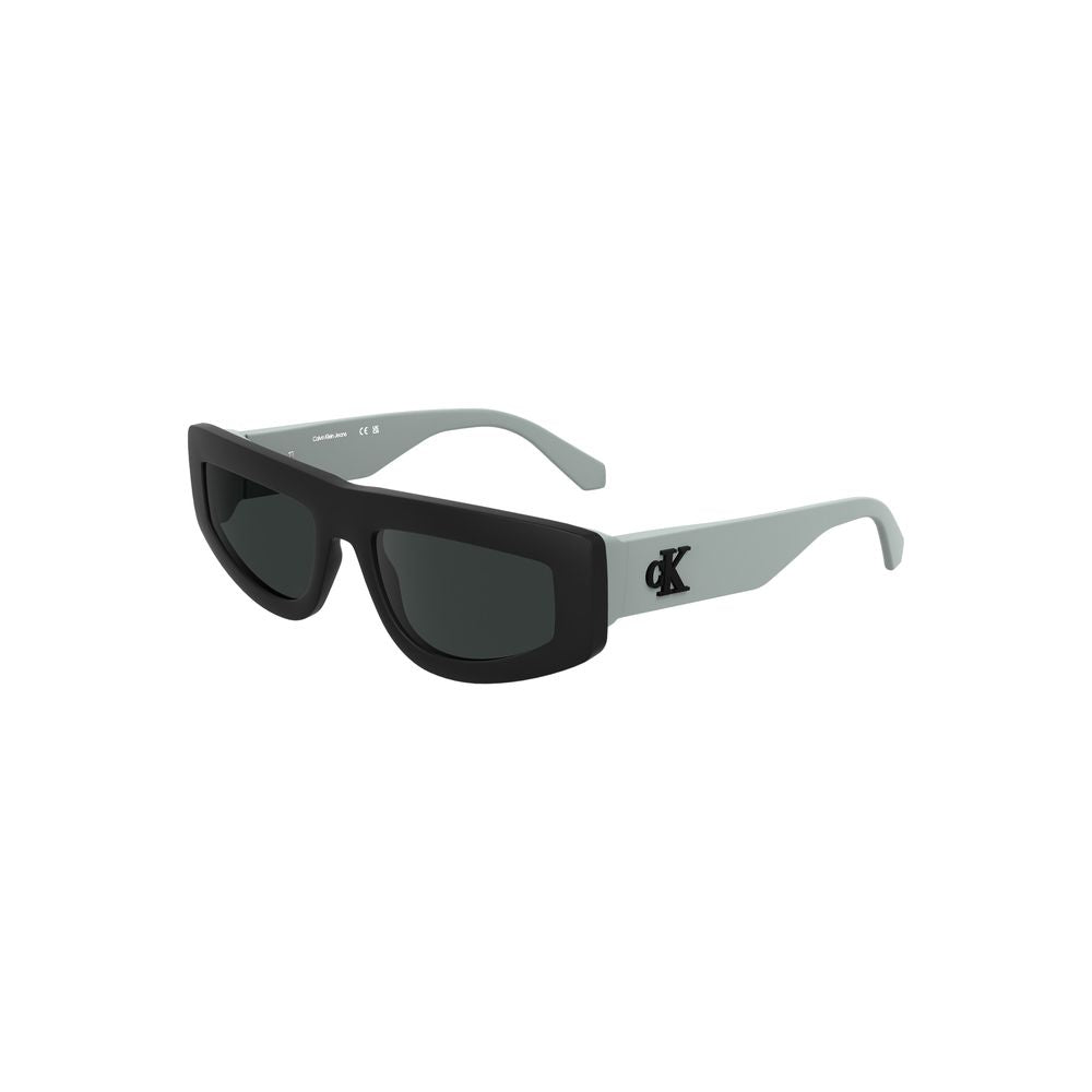 Calvin Klein Black Bio-Based Women's Sunglass with sleek design and smoke lenses, featuring brand logo for a stylish look.
